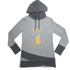 Magic Witch Hat Halloween Gray Women's Hooded Long Sleeve Shirt Size Medium